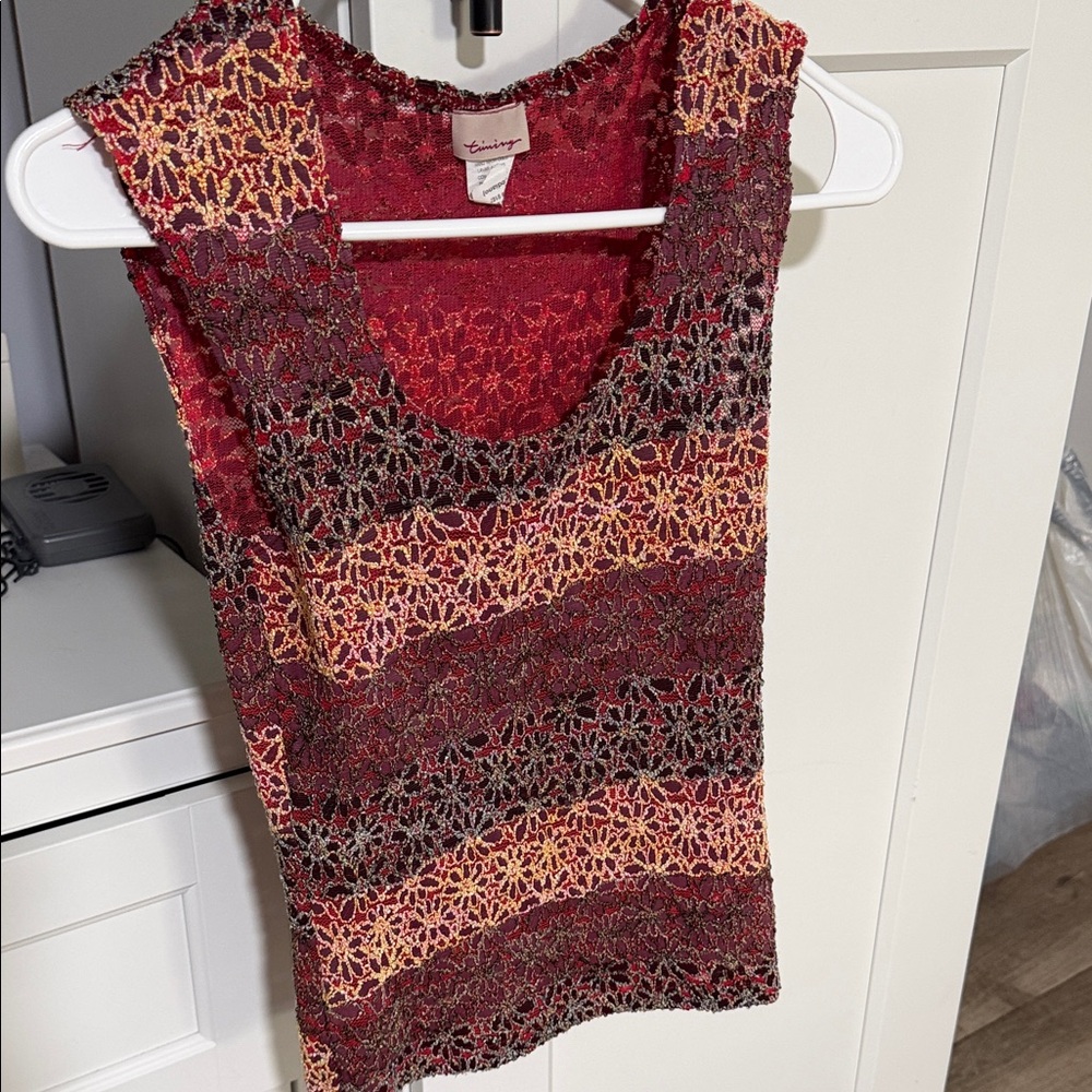 Timing Red Multicolor Crochet Tank Top